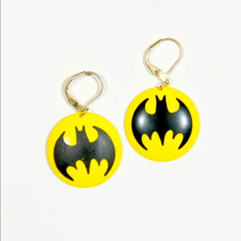 Vintage Deadstock 1960s Batman Logo Gold Dangle Earring